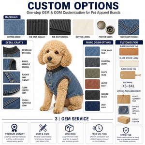 Chaleco de mezclilla lavada sin mangas con cuello acanalado para perro, ropa para mascotas OEM, chaleco con broche metálico y etiqueta en blanco - Product Image 2