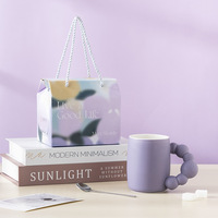 Mug en céramique pastel mat 320ml/370ml avec poignée perlée, coffret cadeau d'affaires avec cuillère, compatible lave-vaisselle et micro-ondes, pour le bureau et la maison