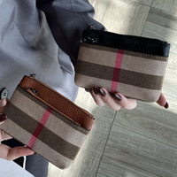 Dompet Kulit Asli Berkualitas Tinggi Dompet Kotak-kotak Klasik Dompet Penutup Ritsleting Tas Penyimpanan Dompet Koin Tempat Kartu Billetera