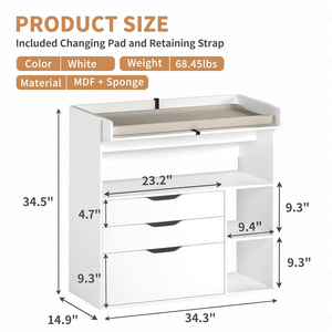Lussuosa Comò Bianca per Cameretta con 3 Cassetti e Funzione Cambio Pannolini - Product Image 2