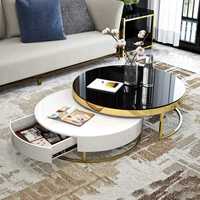 Ensemble de table basse ronde en noir et blanc au design moderne et simple Meubles de maison pour le salon Table basse centrale de nidification avec dessus en verre de luxe