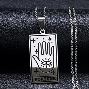 Cartas de Tarot Geométricas Significativas Luna Sol Signo Collares Acero Inoxidable Suerte Amuleto Arcanos Mayores Collar Esoterismo Joyería - Product Image 4