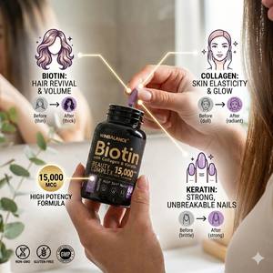 Pil <span class=keywords><strong>Biotin</strong></span> Keratin Kolagen OEM untuk Pertumbuhan Rambut Cepat & Kuku Kuat Suplemen Kecantikan Organik Vitamin Kulit Bercahaya Grosir - Product Image 2