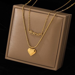Modeschmuck Lange Doppelschichtige Herz-Kettenanhänger 18k Vergoldete Edelstahl Mehrschichtige Kettenglieder Wasserdichte Halskette - Product Image 3