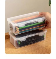 Boîte de rangement transparente à motif carré, organiseur de bureau pour enfants, grande capacité, boîte à crayons en plastique