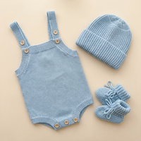 Ensemble de vêtements pour bébé garçon, barboteuse bleue sans manches en coton tricoté plat, tenue d'été pour séance photo du premier anniversaire du nouveau-né, personnalisable