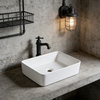 Lavabo rectangulaire GAPPO en porcelaine blanche à poser en surface, lavabo de salle de bain contemporain