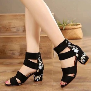 Factory Wholesale Summer Embroidered Open Toe Women's Thick High Heel <b>Sandals</b> Heeled <b>Sandals</b> for Women - Product Image 1