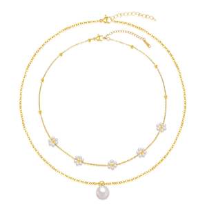 Joyería de moda, conjunto de collares de perlas doradas delicadas, gargantilla de perlas de Margarita bonita de acero inoxidable en capas, collar para mujeres, regalos - Product Image 6