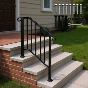 Barandilla de Hierro Negra Mate Artisasset para Exteriores, Barandal de Escalera de 2 Peldaños, Diseño Industrial - Product Image 2