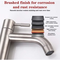 Robinet de lavabo YMC brossé, eau froide uniquement, moderne, en acier inoxydable SUS304, marquage laser, 5 ans de garantie, monocommande, à poser sur le comptoir