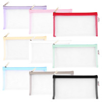 Haute qualité en Nylon coloré maille porte-crayon Transparent fichier sac étudiant stockage clair fermeture éclair pochette impression personnalisée