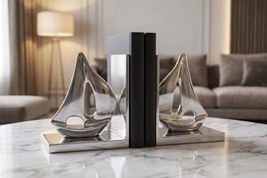 Porte-livres ajustables en aluminium argenté au design unique et élégant, en forme de bateau, style Art Déco, pour la bibliothèque, la maison ou le bureau, disponibles à la vente - Product Image 2