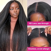 Perruque Lace Front 13x4 Kinky Straight Yaki Straight Pré-Plucked Brésilienne HD en Cheveux Humains pour Femmes