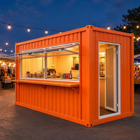 Kiosque de café en conteneur orange vif, 10 pieds x 20 pieds, stand alimentaire modulaire avec fenêtres relevables, couleur personnalisée