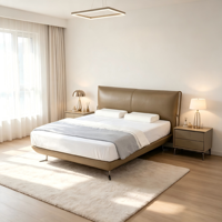 Lit en fer rembourré en cuir noir moderne et confortable avec rangement, taille King/Queen, cadre en bois assemblé, chambre à coucher V568, garantie 1 an
