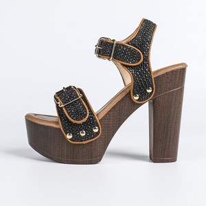 Heeled Sandals Peep Toe Chunky Heel Platform Ultra High Buckle <b>Back</b> Strap Solid Microfiber Leather Height Increasing - Product Image 5