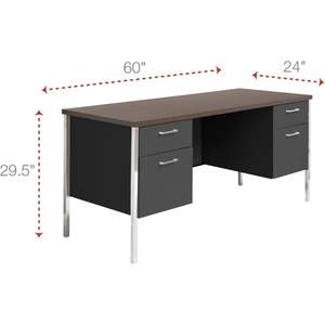 Alera ALESD6024BM Credenza de acero con doble pedestal, 60w x 24d x 29-1/2h, escritorios de oficina en nogal/negro - Product Image 3