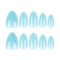 30 faux ongles à presser, courts, en forme d'amande, effet œil de chat bleu aurore, prêts à poser