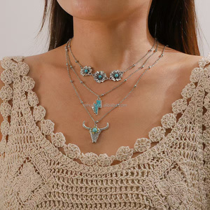 Conjunto de Collares de Moda Estilo Occidental con Colgante de Budismo, Turquesa Azul, Medallón, Cruz, Joyería de Moda - Product Image 1