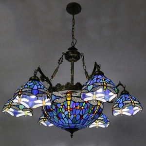 LongHuiJing Luxury European Living Room Chandeliers Tiffany Dragonfly Lampshade Restaurant Ceiling Pendant <b>Light</b> - Product Image 2