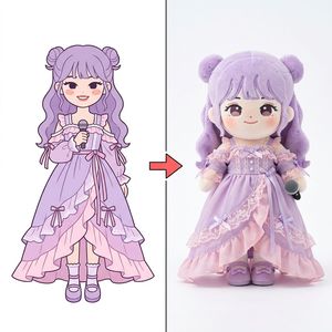 Muñeca de <span class=keywords><strong>Peluche</strong></span> Personalizada con MOQ Bajo, Lavanda, Doble Moño, Cantante, con Volantes de Encaje, Vestido Rosa Lavanda Estilo Lolita, Micrófono de Mano, Figura de Dibujos Animados - Product Image 1