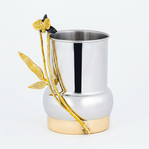 Bols à fruits et à salade en métal artisanal, design moderne, motifs floraux, acier inoxydable et laiton, bols et plateaux à noix en surface - Product Image 1