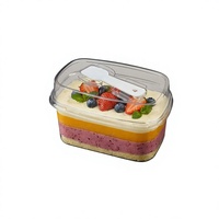 Boîte à dessert rectangulaire transparente en PET jetable avec cuillère en plastique intégrée, impression personnalisée, modèle GY-092 pour mousse, tiramisu, gâteau en couches
