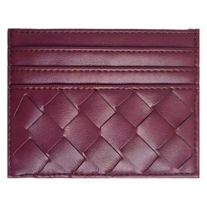 Tarjetero Minimalista Personalizado para Mujer, Cartera Delgada Color Borgoña, Tarjeteros de Cuero PU Tejido para Chicas, Fabricante de Tarjeteros de Lujo para Mujer - Product Image 1