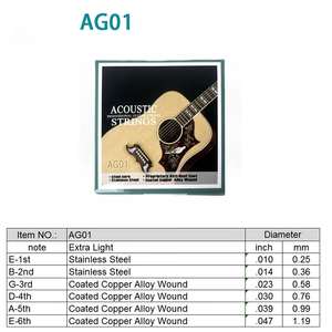 Cuerdas para Guitarra Acústica de Calidad, Juego de 6 Cuerdas, Calibre Extra Ligero 10-47, Aleación de Cobre con Recubrimiento Premium, Larga Duración y Sonido Rico - Product Image 2