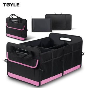 Boîte de rangement multifonctionnelle pour coffre de voiture, boîte de rangement pour voiture pour femmes, panier de rangement pliable à 2 compartiments, grande capacité, pour voyage - Product Image 1