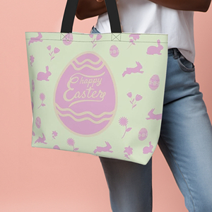 Borsa di tela di pasqua con il coniglio giocoso <span class=keywords><strong>e</strong></span> l'uovo stampa intrecciata abbellimento, piena di atmosfera festosa - Product Image 5