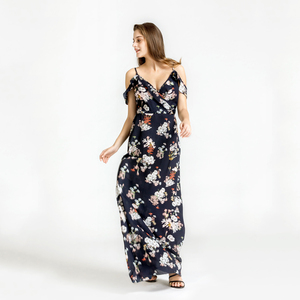 À <span class=keywords><strong>la</strong></span> mode en gros taille et taille sangles V profond sans bretelles <span class=keywords><strong>plage</strong></span> impression longue robe décontractée - Product Image 4