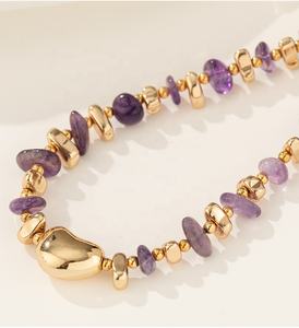 18K 금도금 행운의 보라색 트렌디 컬러 천연석 비즈 물방울 보석 목걸이 여성용 비즈 주얼리 선물 - Product Image 2