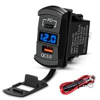 Interruptor basculante USB con cargador rápido PD/Tipo-C de 2 puertos, toma de corriente impermeable de 12V para barco/RV, cargador de coche con doble USB y voltímetro