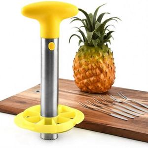 Easy Fruit Kitchen Gadgets Pine Knife Stem Remover Manual Stainless Steel Pine <b>Cutter</b> Slicer with Forks - Product Image 3