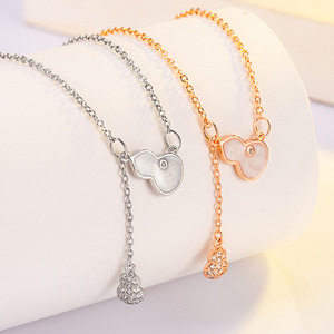 Ciondolo con nappine alla moda Gourd Shell madre acciaio inossidabile placcato platino collana ciondolo doppio disegno zucca catena Figaro - Product Image 2