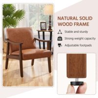 Fauteuil moderne du milieu du siècle avec dossier haut chaise d'appoint en cuir PU pieds en bois massif pour salle à manger hôtel lecture loisirs salon