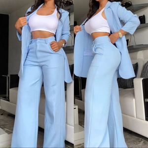 Fashionable 2026 <strong>Women</strong> <strong>s</strong> Solid Color Suit <strong>Set</strong> with Split Sleeve Detail Lapel Collar and Straight Leg Trousers - Product Image 4
