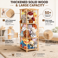 Organisateur de jouets en bois de pin massif durable à trois niveaux, 133 cm, avec cordon élastique, pour plus de 50 peluches, avec plaque nominative personnalisée