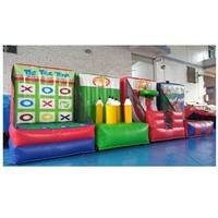 Jeux de carnaval interactifs 4 en 1 Jeu de tir au basket-ball gonflable Grand crayon Corne de taureau Tic Tac Toe Lancer d'anneaux