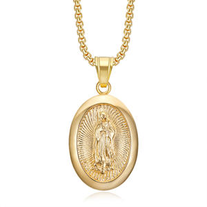 Hip Hop Religioso Titanio Acero Joyería Rhinestone CZ Blessed Saint Hail Virgen María Colgante Collares - Product Image 3