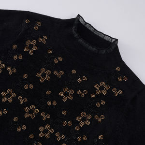 2024 femmes confortable <span class=keywords><strong>noir</strong></span> printemps demi-hauteur col rond <span class=keywords><strong>pull</strong></span> <span class=keywords><strong>robe</strong></span> brodé conception motif tricoté mi-longueur <span class=keywords><strong>robe</strong></span> - Product Image 3