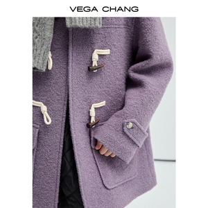Abrigo de Lana con Capucha Holgado y Hebilla de Cuerno VEGA CHANG 2026, Color Morado, con 58% de Lana para Mujeres Bajas - Product Image 3