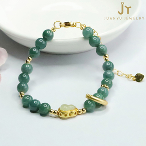 Braccialetti di giada verde in pietra naturale a forma di zucca con catena e maglie di giada Myanmar braccialetti gioielli alla moda Burma giadeite - Product Image 5