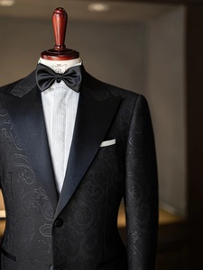 Costume de Luxe <span class=keywords><strong>sur</strong></span> <span class=keywords><strong>Mesure</strong></span> Homme Noir Jacquard Confection Personnalisée pour Mariages Soirées Simple Boutonnage Braguette Zippée Grandes Tailles - Product Image 2