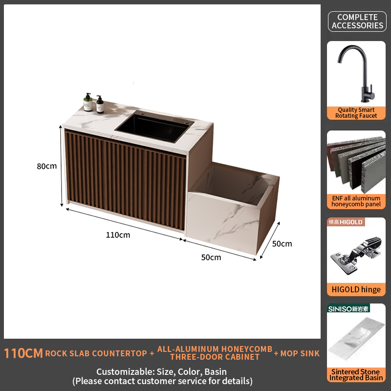 110Rock Slab Countertop + Triple Door Cabinet+Mop Sink