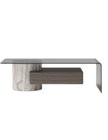 Table basse en travertin argenté au design moderne Comptoir double couche à grand espace pour meubles de salon