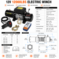 Treuil électrique à câble métallique robuste 12000 Lbs, 12V/24V, auto-bloquant, pour le dépannage de camions lourds et les grues à flèche pliante - Prix usine