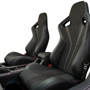 Sièges de course universels DB en cuir PVC noir avec surpiqûres rouges, aspect carbone, réglage du dossier, style baquet inclinable D0100HRPB2X - Product Image 1